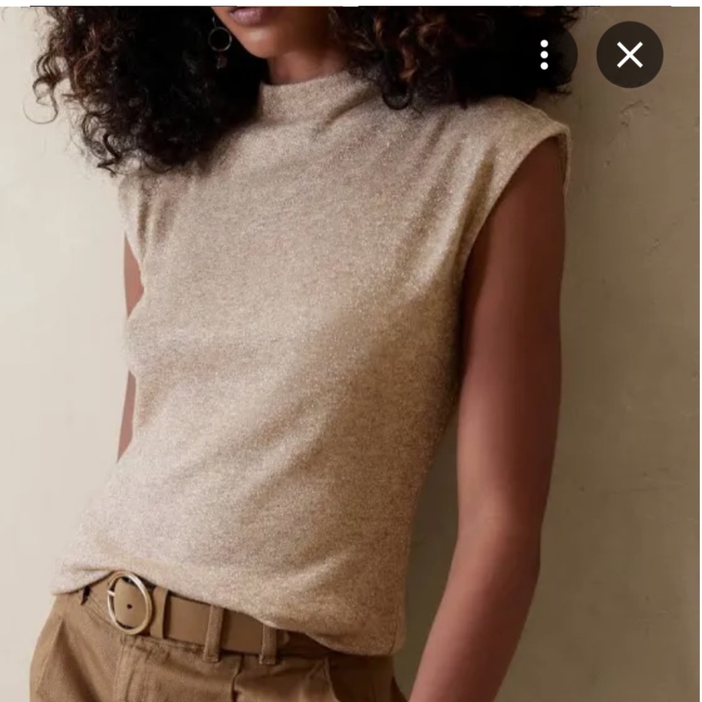 Banana Republic Factory lurex mock neck top, gold mock neck top, gold knit top